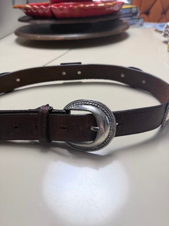 Vintage Brighton Brown Leather Concho Belt Size 32 Silver Western USA